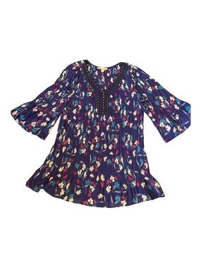 Woman Within Pleated Floral Beaded Neckline Blouse Plus Size Medium‎ 14/16